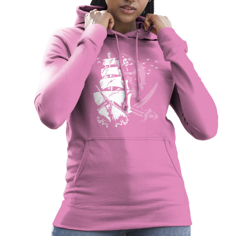 Sweat femme à capuche rose Pirate Boat (Gondrax,Têtes de morts)