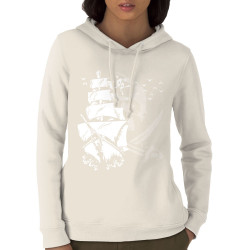Sweat femme à capuche coton bio naturel Pirate Boat (Gondrax,Têtes de morts)