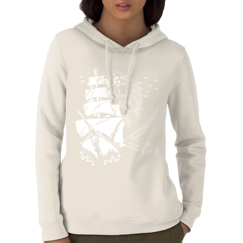 Sweat femme à capuche coton bio naturel Pirate Boat (Gondrax,Têtes de morts)