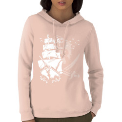 Sweat femme à capuche coton bio rose clair Pirate Boat (Gondrax,Têtes de morts)