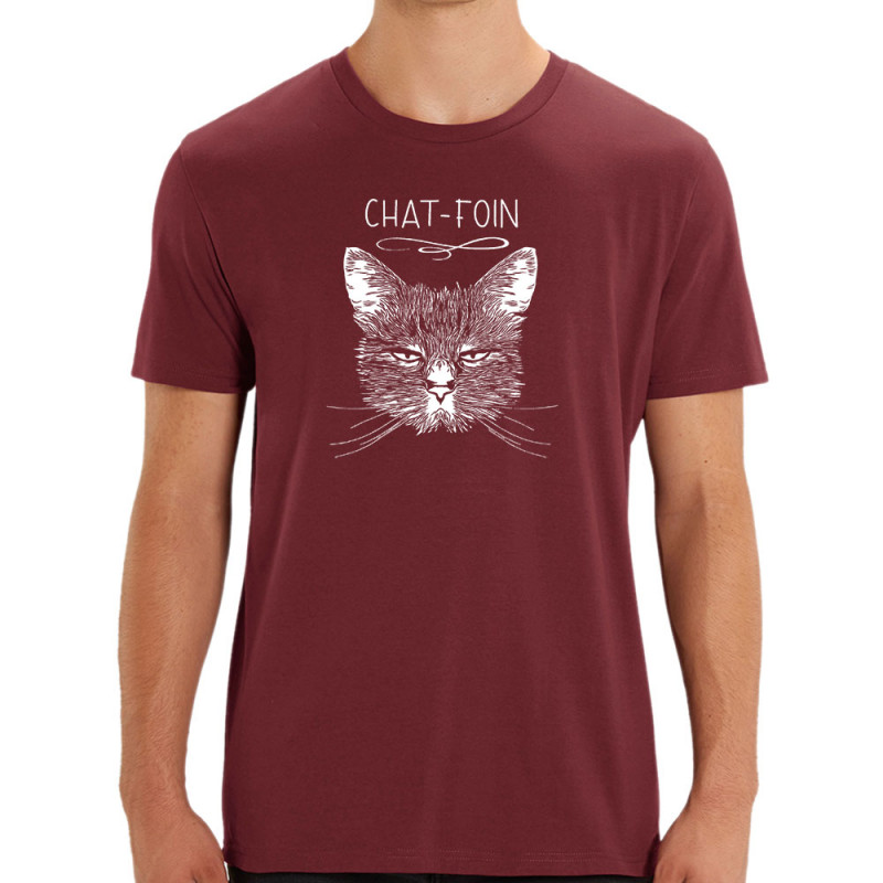 T-shirt homme coton bio bordeaux Chat-foin (Gondrax,Les Bébêtes,Animaux,Chats)