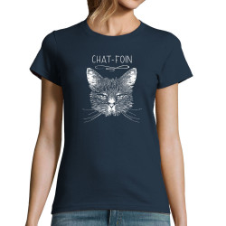 T-shirt femme bleu marine Chat-foin (Gondrax,Les Bébêtes,Animaux,Chats)