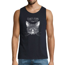 Débardeur homme bleu marine Chat-foin (Gondrax,Les Bébêtes,Animaux,Chats)