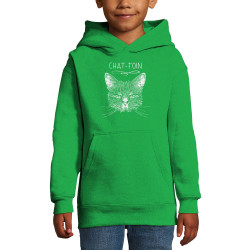Sweat enfant à capuche vert prairie Chat-foin (Gondrax,Les Bébêtes,Animaux,Chats)