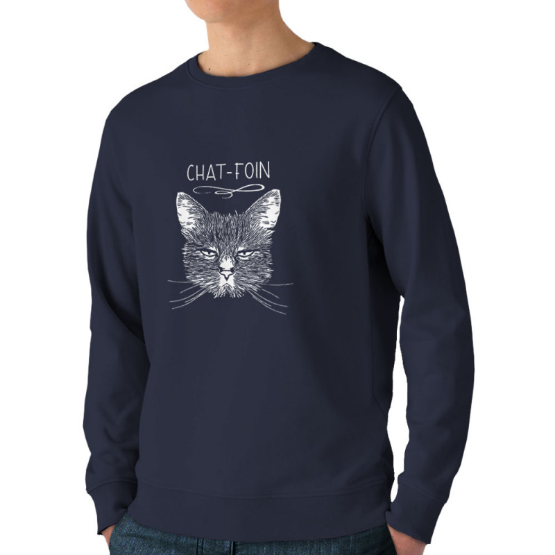 Sweat homme bio col rond bleu marine Chat-foin (Gondrax,Les Bébêtes,Animaux,Chats)