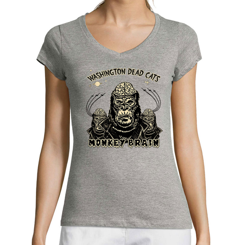 T-shirt femme col V gris chiné Washington Dead Cats - Monkey Brain (Washington Dead Cats)