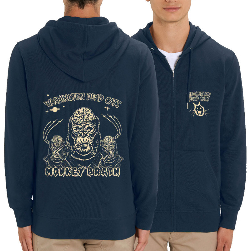Sweat homme zippé à capuche coton bio bleu marine Washington Dead Cats - Monkey Brain (Washington Dead Cats)