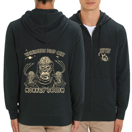 Sweat homme zippé à capuche coton bio noir Washington Dead Cats - Monkey Brain (Washington Dead Cats)