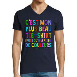 T-shirt homme col V bleu marine Plus beau tee-shirt (Gondrax,Humour)