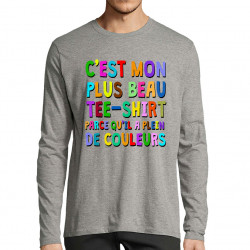 T-shirt homme manches longues gris chiné Plus beau tee-shirt (Gondrax,Humour)