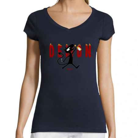 T-shirt femme col V "Demon...