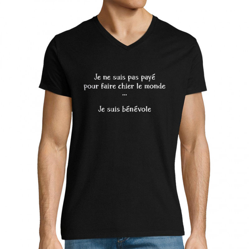 T-shirt homme col V noir Bénévole (Homme) (Gondrax,Slogans Débiles,Humour)