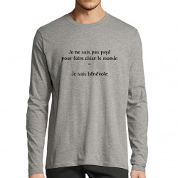 T-shirt homme manches longues gris chiné Bénévole (Homme) (Gondrax,Slogans Débiles,Humour)