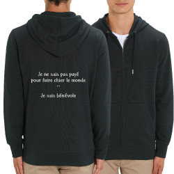Sweat homme zippé à capuche coton bio noir Bénévole (Homme) (Gondrax,Slogans Débiles,Humour)