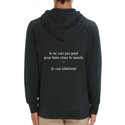 Sweat homme zippé à capuche coton bio noir Bénévole (Homme) (Gondrax,Slogans Débiles,Humour)