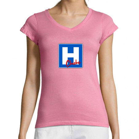 T-shirt femme col V "H Chiche"
