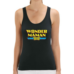Débardeur femme coton bio noir Wonder Maman (Humour,Films/Séries,Fête des mères,Détournements,Papa Maman Papy Mamie)