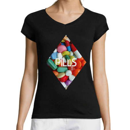 T-shirt femme col V "Pills"