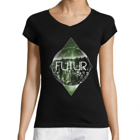 T-shirt femme col V "Futur"