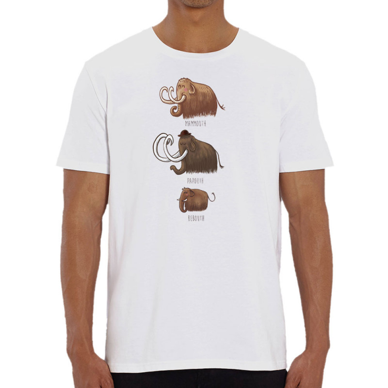 T-shirt homme coton bio blanc Mammouth Family (Mr Mouton,Animaux)