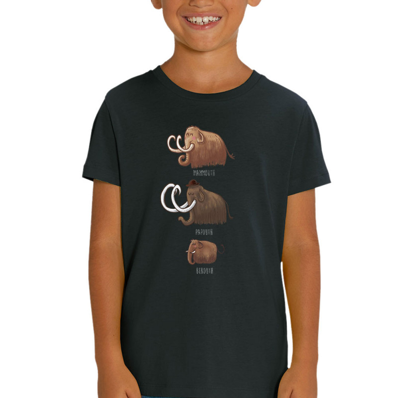 T-shirt enfant coton bio noir Mammouth Family (Mr Mouton,Animaux)