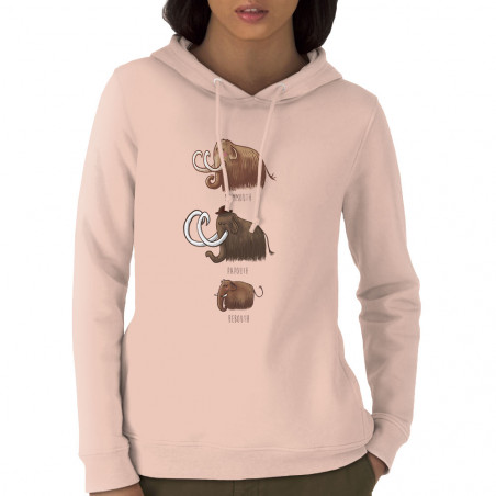 Sweat femme à capuche coton bio rose clair Mammouth Family (Mr Mouton,Animaux)