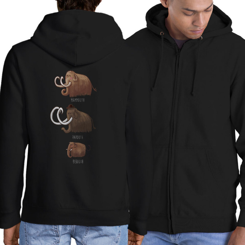 Sweat homme à capuche zippé noir Mammouth Family (Mr Mouton,Animaux)