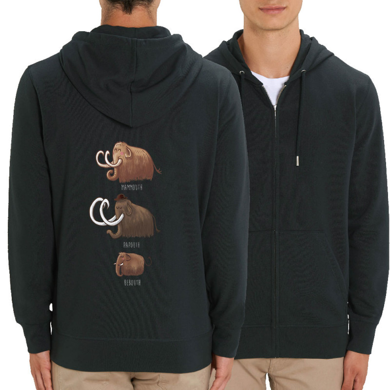 Sweat homme zippé à capuche coton bio noir Mammouth Family (Mr Mouton,Animaux)