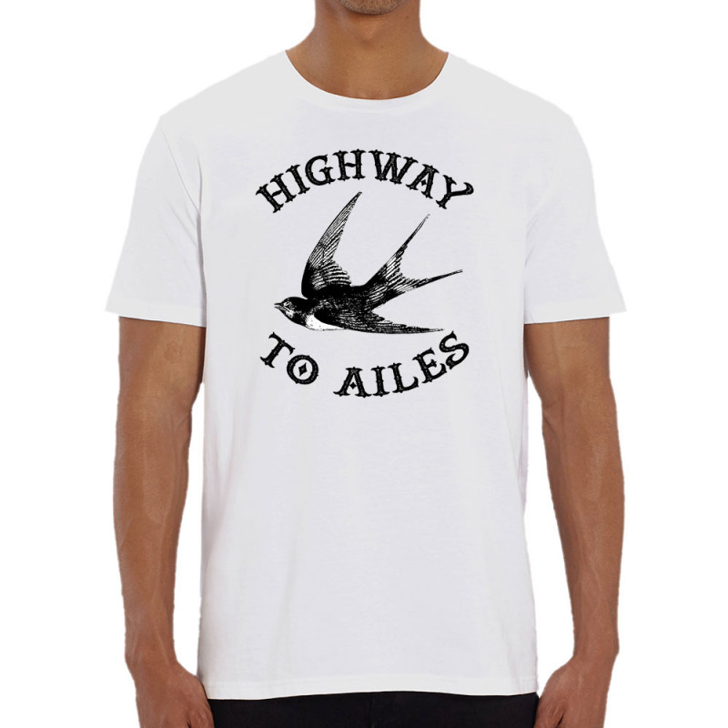 T-shirt homme coton bio blanc Highway to Ailes (Gondrax,Les Bébêtes,Animaux,Humour)