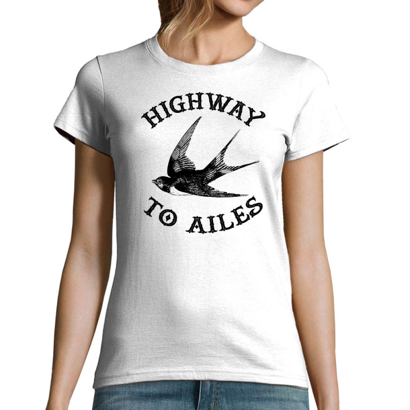 T-shirt femme blanc Highway to Ailes (Gondrax,Les Bébêtes,Animaux,Humour)