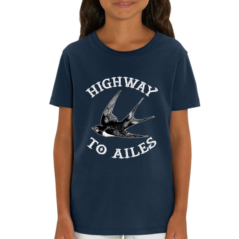 T-shirt enfant coton bio bleu marine Highway to Ailes (Gondrax,Les Bébêtes,Animaux,Humour)