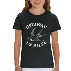 T-shirt enfant coton bio noir Highway to Ailes (Gondrax,Les Bébêtes,Animaux,Humour)