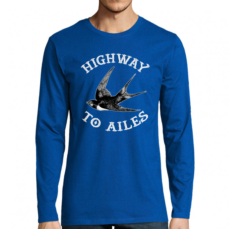 T-shirt homme manches longues bleu royal Highway to Ailes (Gondrax,Les Bébêtes,Animaux,Humour)