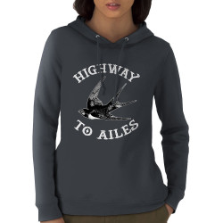 Sweat femme à capuche coton bio gris anthracite Highway to Ailes (Gondrax,Les Bébêtes,Animaux,Humour)