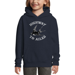 Sweat enfant à capuche bleu marine Highway to Ailes (Gondrax,Les Bébêtes,Animaux,Humour)