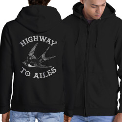 Sweat homme à capuche zippé noir Highway to Ailes (Gondrax,Les Bébêtes,Animaux,Humour)