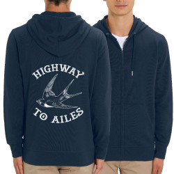 Sweat homme zippé à capuche coton bio bleu marine Highway to Ailes (Gondrax,Les Bébêtes,Animaux,Humour)