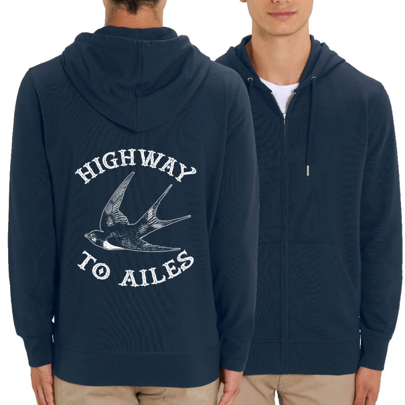 Sweat homme zippé à capuche coton bio bleu marine Highway to Ailes (Gondrax,Les Bébêtes,Animaux,Humour)