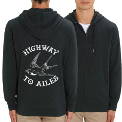 Sweat homme zippé à capuche coton bio noir Highway to Ailes (Gondrax,Les Bébêtes,Animaux,Humour)