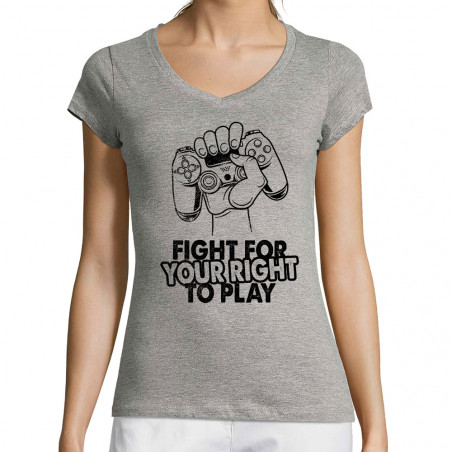 T-shirt femme col V "Fight...