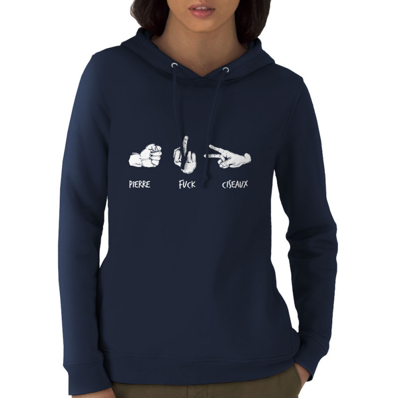 Sweat femme à capuche coton bio bleu marine Shifuckmi (Gondrax,Humour,Slogans Débiles)