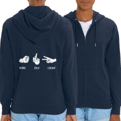 Sweat femme zippé à capuche coton bio bleu marine Shifuckmi (Gondrax,Humour,Slogans Débiles)