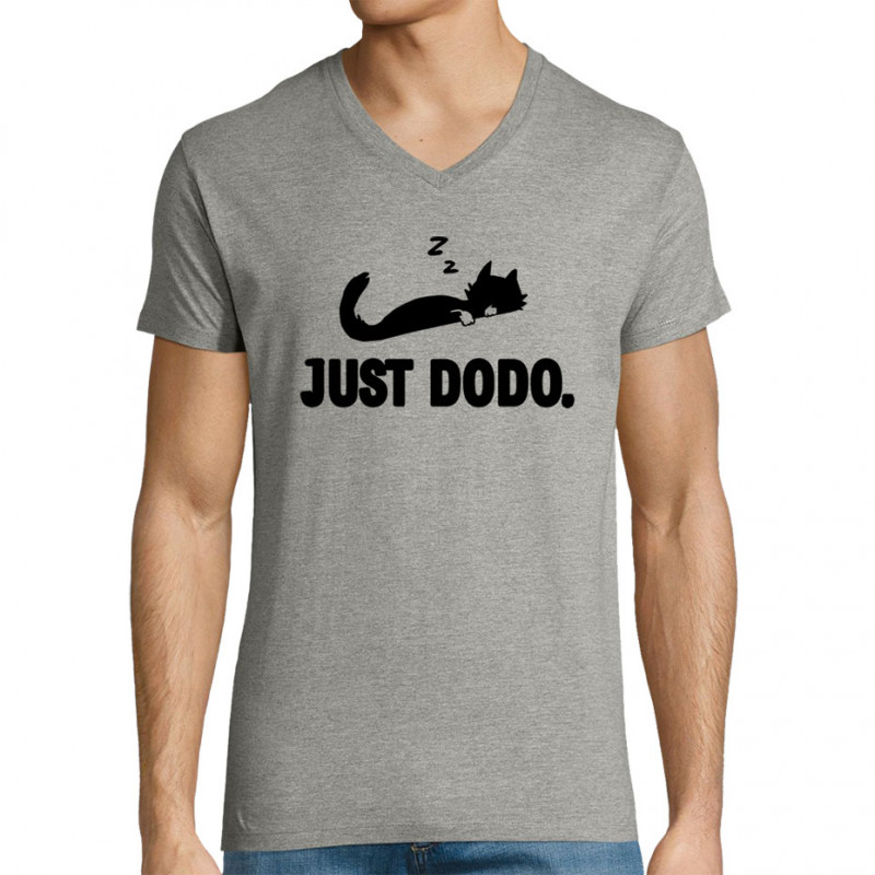 T-shirt homme col V gris chiné Just dodo (Blacksquare,Animaux,Chats)