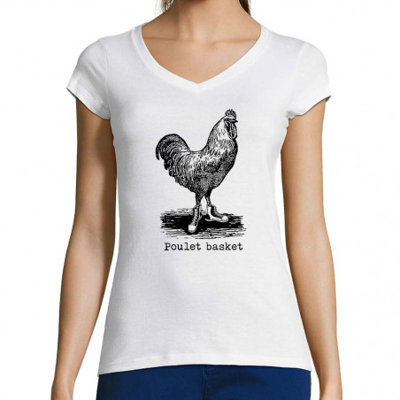 T-shirt femme col V "Poulet...