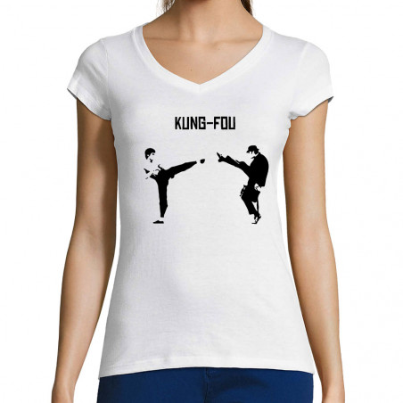 T-shirt femme col V "Kung-Fou"