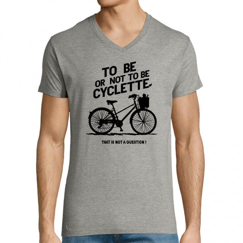 T-shirt homme col V gris chiné To be cyclette (Blacksquare,Vélo,Slogans Débiles)