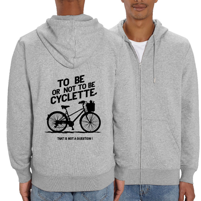 Sweat homme zippé à capuche coton bio gris chiné To be cyclette (Blacksquare,Vélo,Slogans Débiles)