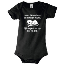 Body bébé noir Les efforts sont payants (Gondrax,Humour,Animaux,Chats,Paresse)