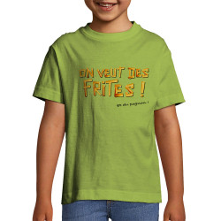 T-shirt enfant vert pomme On veut des frites (Gondrax,Fruits & Légumes,Slogans Débiles)