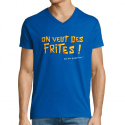 T-shirt homme col V bleu royal On veut des frites (Gondrax,Fruits & Légumes,Slogans Débiles)